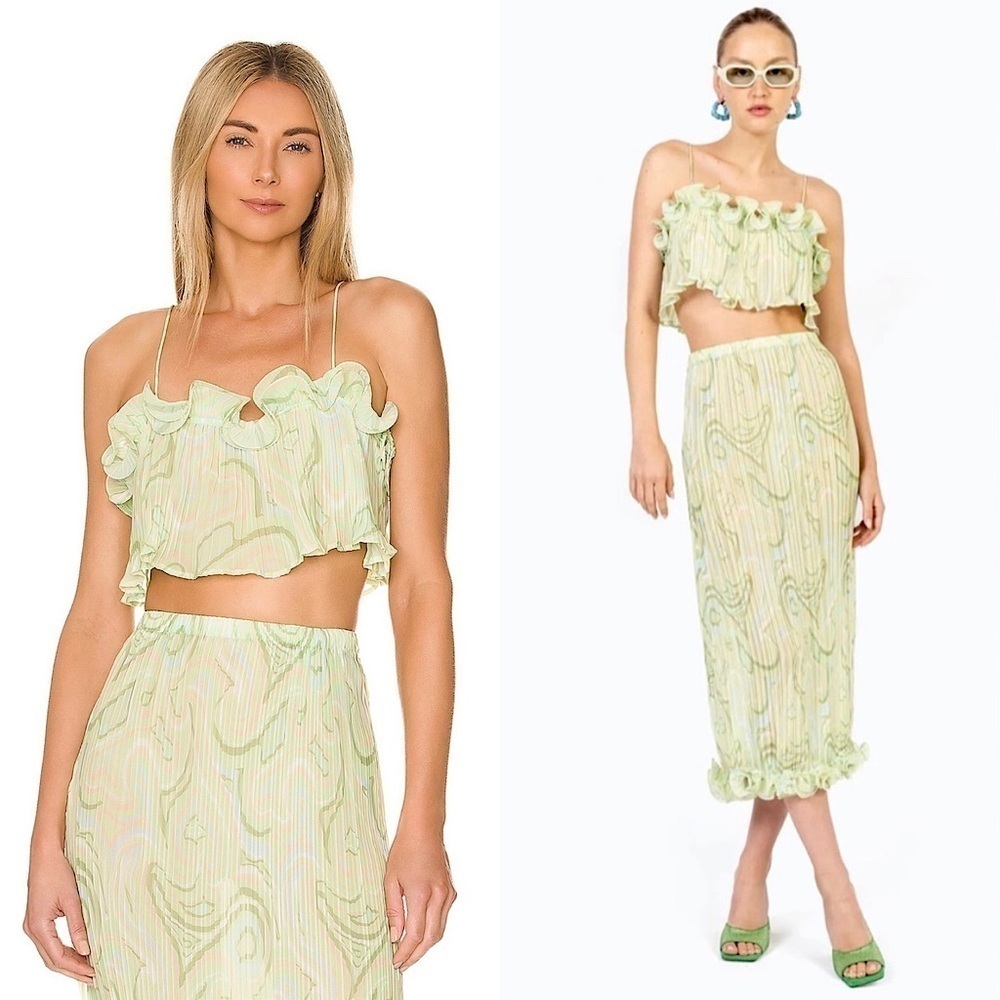 RONNY KOBO Pleated Swirl Print Ruffle Hem Y2K Fairycore Coquette Girl Skirt‎ XS - Picture 5 of 9